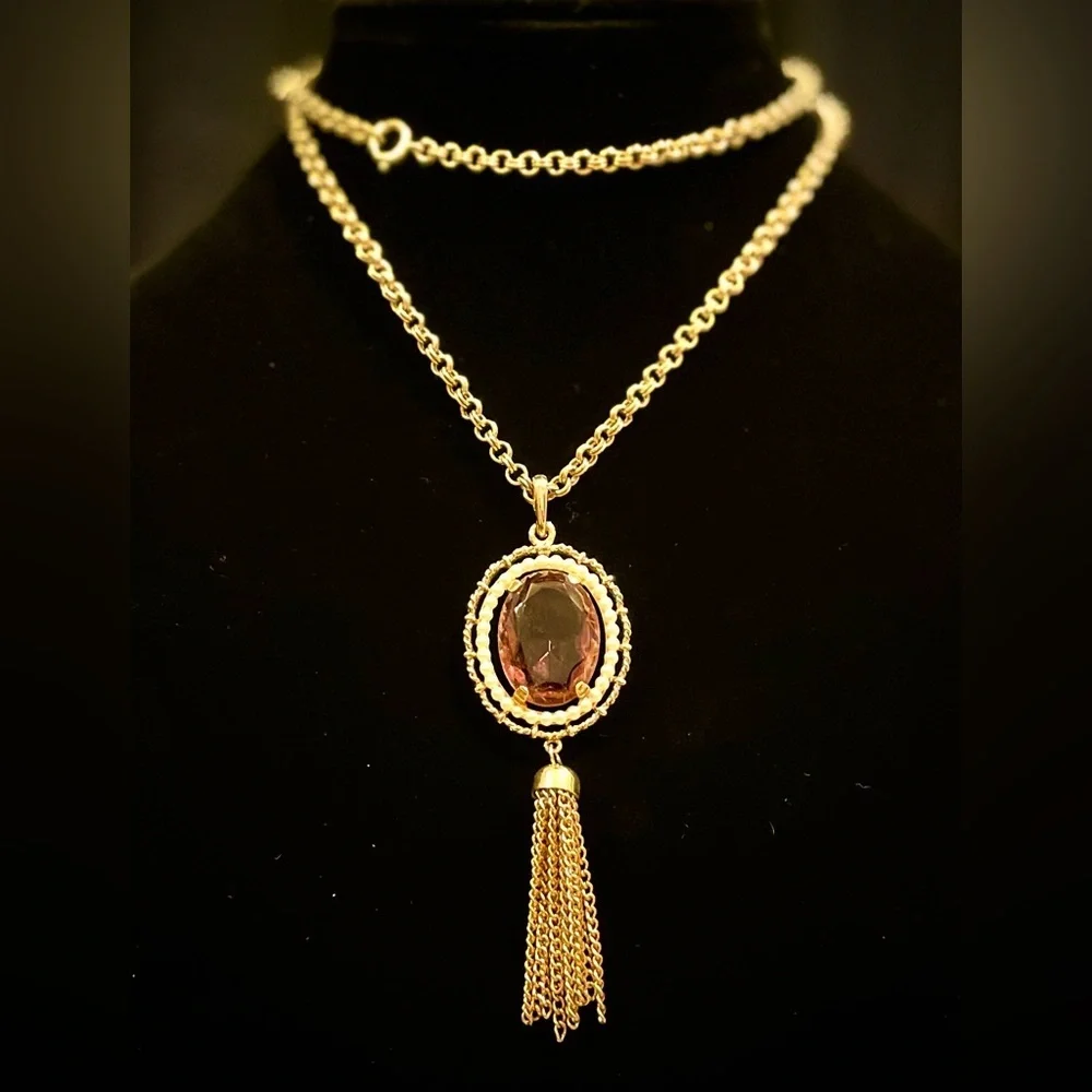 Vintage AVON rose tone stone pendant necklace - Picture 1 of 6